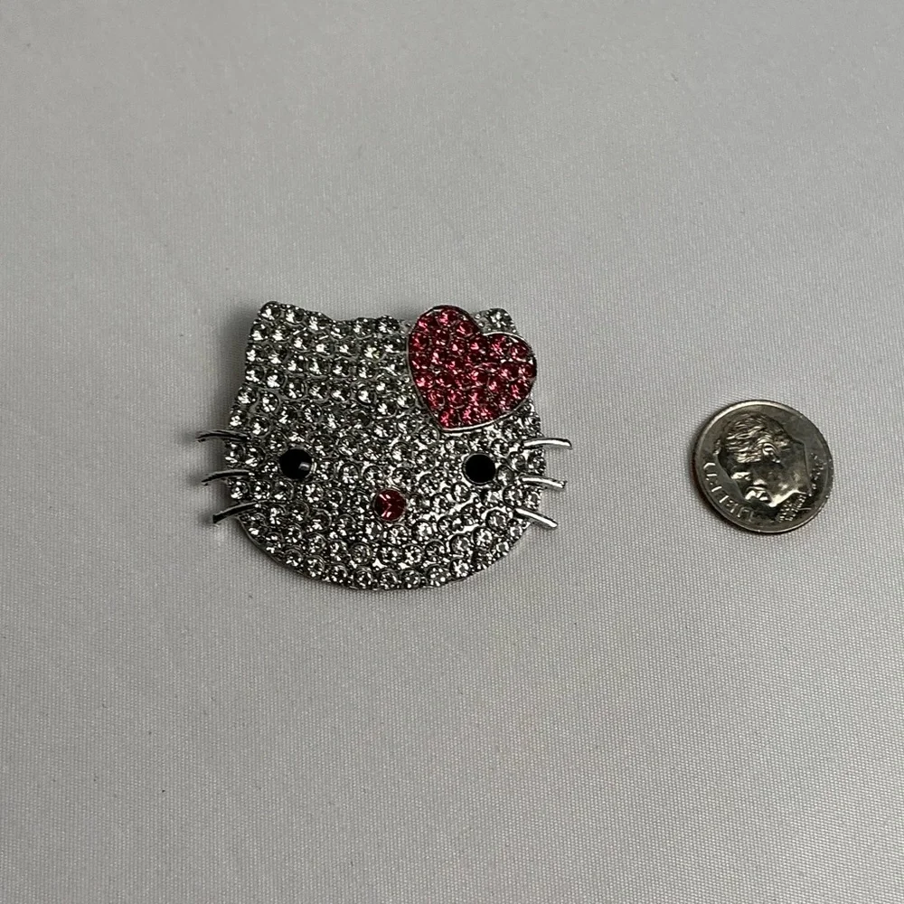 Hello Kitty Silver and Pink Rhinestone Brooch Pin New